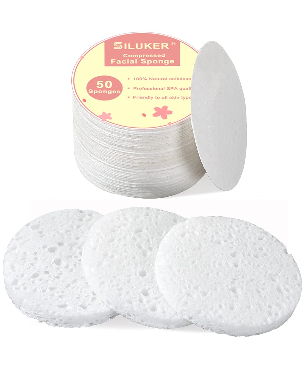 50-Count Compressed Facial Sponges for Daily Facial Cleansing and Exfoliating, 100% Natural Cosmetic Spa Sponges for Makeup Remover, Multicolors