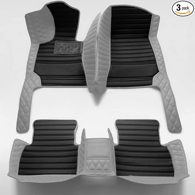 KaiLaiCarCustom Automotive Car Floor Mats for 99.99% Sedan SUV Sports Car Men Women Protection Full Coverage Pads Anti-Slip Leather Floor Lining (Gray Diamond + Black Strip, D- Diamond + Strip)