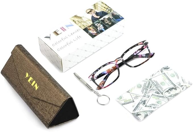 YEIN Bifocal Reading Glasses with Blue Light Blocking Lenses, Bifocal Reader for Women, Vintage Square frame with Spring Hinge (+1.00/+4.00 magnification)
