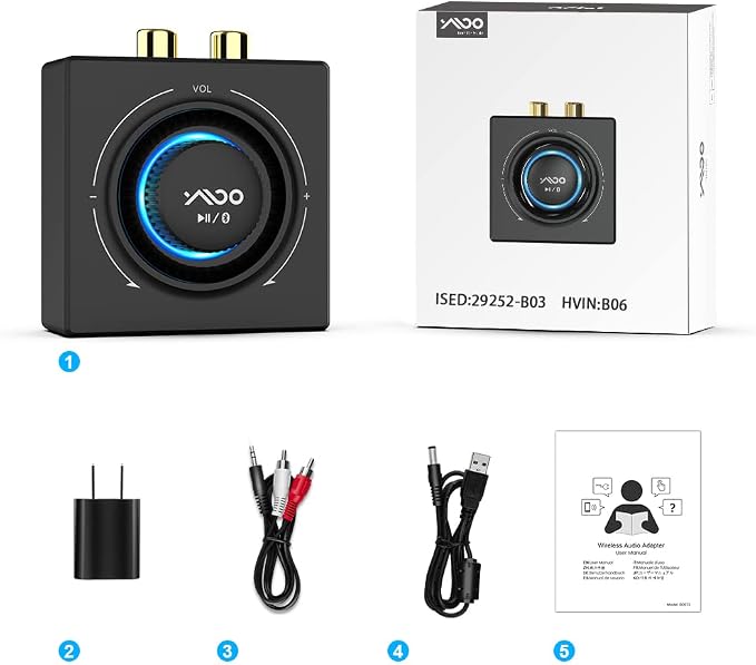 YMOO B06T3 Bluetooth 5.3 Receiver, 100ft RCA Bluetooth Audio Adapter