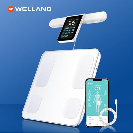 Fitdays Smart Body Fat Scale | Advanced 8-Electrode Technology for BMI/20+ Body Metrics | Full-Color LED & High Precision | Bathroom Weight Scale for Fitness/Weight Loss |(FG2015ULB-White)