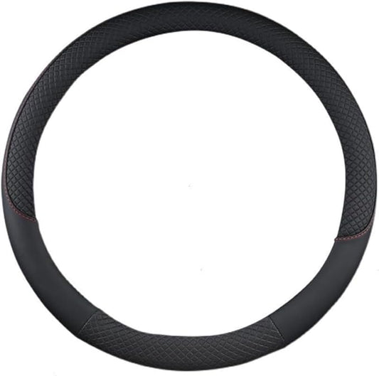 Car Semi Truck Van Leather Steering Wheel Cover Fits 14 15 16 17 18 19 Inch Maximum Grip Non Slip Durable Universal Fit for Most Vehicles (38cm/15in,Black)