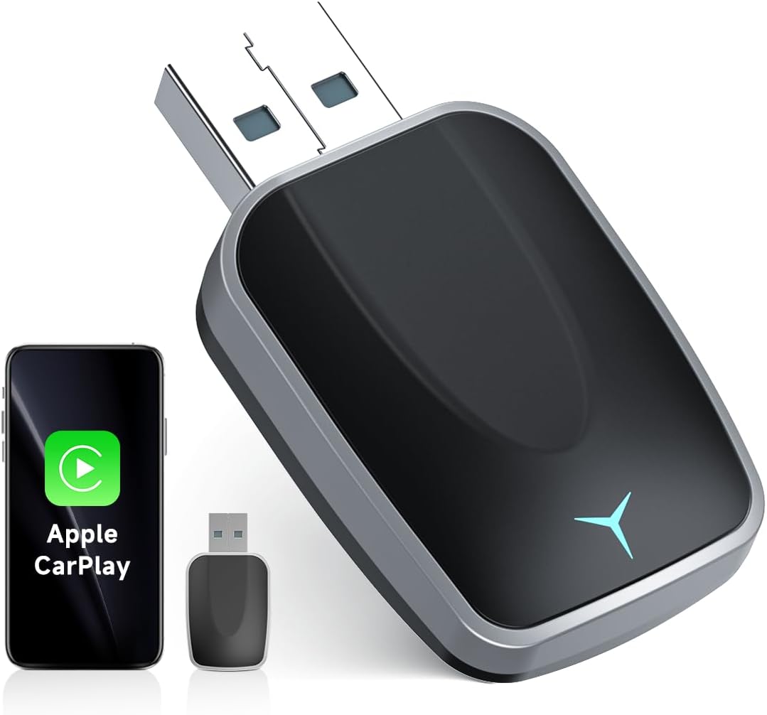 Mini Wireless CarPlay Adapter for iPhone 2025 Upgraded, Plug & Play, No Latency, USB-A/C Support, Compatible with iOS 10+ & Cars 2016+