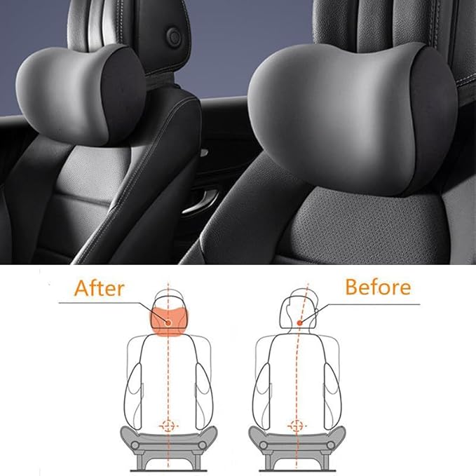 Car Headrest & Lumbar Support Cushion, Ergonomic Car Seat Headrest & Lumbar Cushion, Car Lumbar Support Pillow and Car Neck Pillow Kit for Office Chair, Truck, Wheelchair (Grey)
