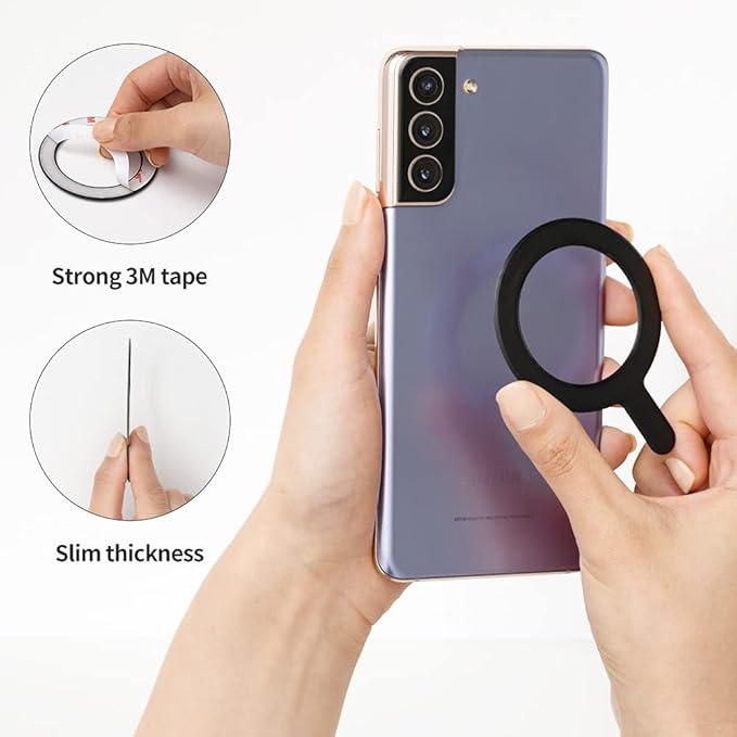 Sinjimoru for MagSafe Sticker, Magnetic Ring for Phone Case, Adaptor for MagSafe Magnet, 1000g Magnet Strength, Wireless Charging, M-Plate Black