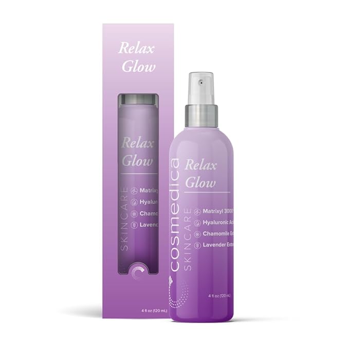 Cosmedica Skincare Relax Glow Hydrating Peptide Spray with Chamomile, Lavender Extract, Matrixyl 3000 & Hyaluronic Acid for Calming Skin, Moisturizer – 4 oz