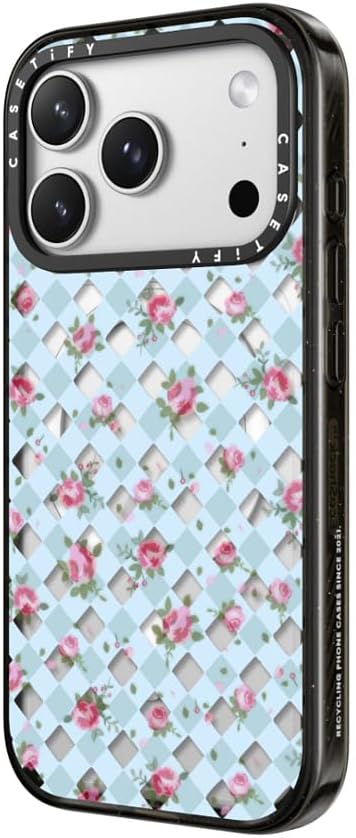 CASETiFY Impact iPhone 17 Pro Max Case [Slim/Compatible with Magsafe / 8.2 ft. 4X Military Grade Drop Protection] - Floral Gingham - Blue - Clear Black