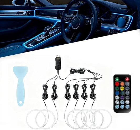 Car LED Lights Interior for Cadillac CT5 2020–2025, 6 in 1 Ambient Lighting Kit with Remote Control, Car USB LED Strip Lights with Sync to Music, for Cars Trucks SUVs, 8m