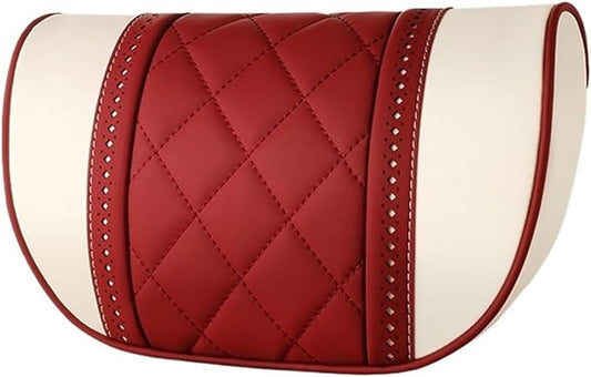 Car seat headrest Leather Car Fit for Seat Rest Cushion Headrest Car Neck Pillow Fit for BMW (Color : Beige red)