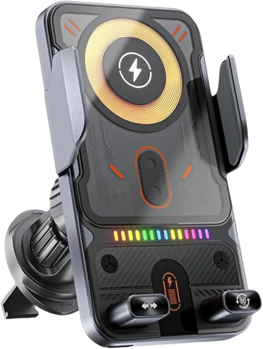 2026 New Cool Smart 2-in-1 Universal Car Phone Mount with Induction Opening/Closing, 15W Fast Charging, 360° Auto-Rotating for Air Vent - Switch Horizontal/Vertical (Black)