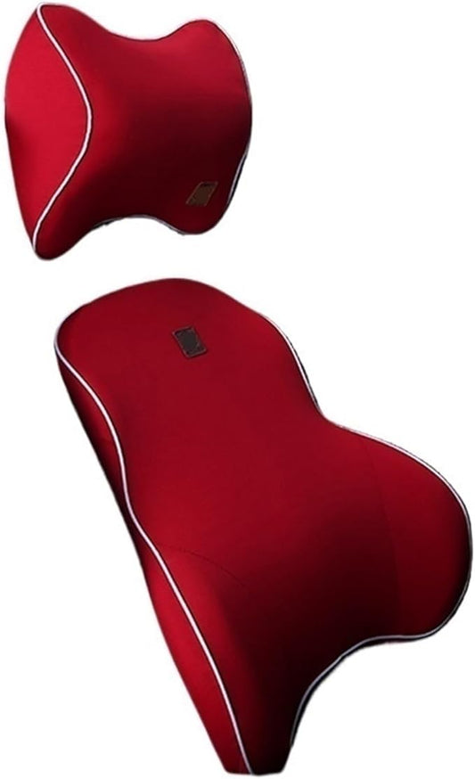 Car Driver Pillow Lumbar Support Back Cushion Fit for Seat Neck Pillow Washable Pillow Cushion(1 Set Red)