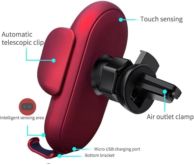 Smart Car Wireless Charger Phone Holder, Fashion Car Charger, Smart Sensor Car Wireless Charger, Automatic PhoneHolder forCar, for All Phone (Red)