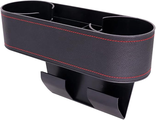Car Cup Holder Seat Gap Organizer, Multifunctional Cup Drink Holders with PU Leather Cover,Side Insert Center Console Gap Filler Storage Box for Mug Bottle CellPhones Keys Coffee Coasters Cards