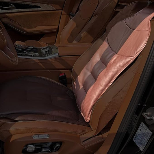 Car Car SUV's Wagon Universal Genuine Leather Seat Cushion Lumbar Back Top Layer Cowhide Front and Back Cushion Upgraded Padded Comfort (Coffe Brown Backrest)