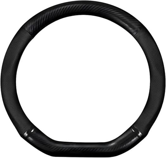 Car Breathable Steering Wheel Cover, Carbon Fiber Wear-Resistant D Shape Steering Wheel Protector for Comfy Grip, Universal Non-Slip Leather Wheel Sleeve for Most Car SUV Truck (Black)