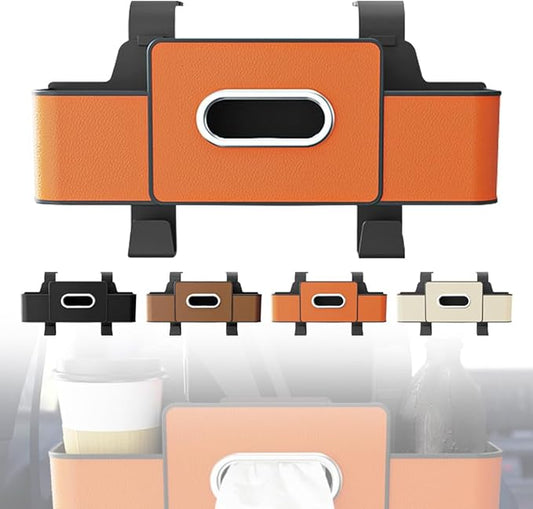 3-in-1 Car Backseat Organizer with Cup Holder, Tissue Box, Trash Bin & Hooks,Multifunctional Back Seat Car Organizer for Hold Phones,Snacks,Drinks,and Handbags (Orange)