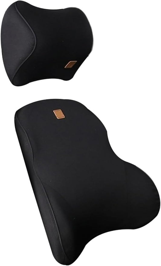 Car Driver Pillow Lumbar Support Back Cushion Fit for Seat Neck Pillow Washable Pillow Cushion(1 Set Black)