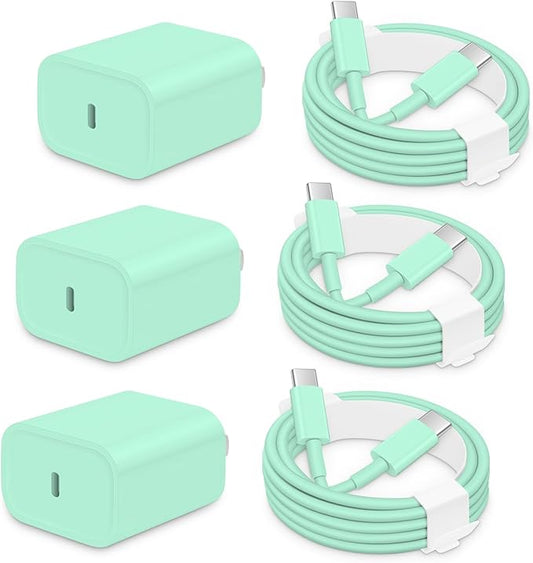 3 Pack AISNI Fast Charger Block Compatible with iPhone 17 16 15 Charger Fast Charging USB C Charger Long Type C Chargers Cord 6 FT for iP17 Air/17 Pro Max/16/15 Pro Max Series and Type C Device-Green
