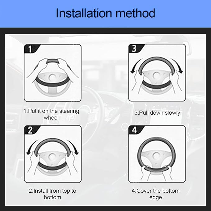 Leather Steering Wheel Cover, Auto Car Stretch Steering Wheel Protector, Universal 15 Inch Anti-Slip Breathable Odorless Steering Wheel Cover for Men Women (Black)