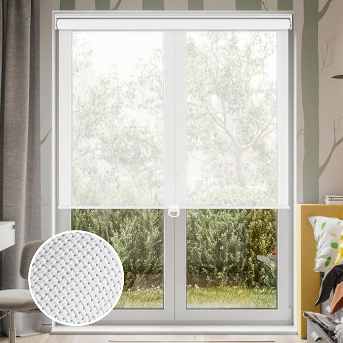 LUCKUP Light Filtering Roller Shades for Windows, Cordless Semi Sheer Solar Blinds with 5% Openness Free-Stop Window Shades for Home & Office, White 35" W x 72" L