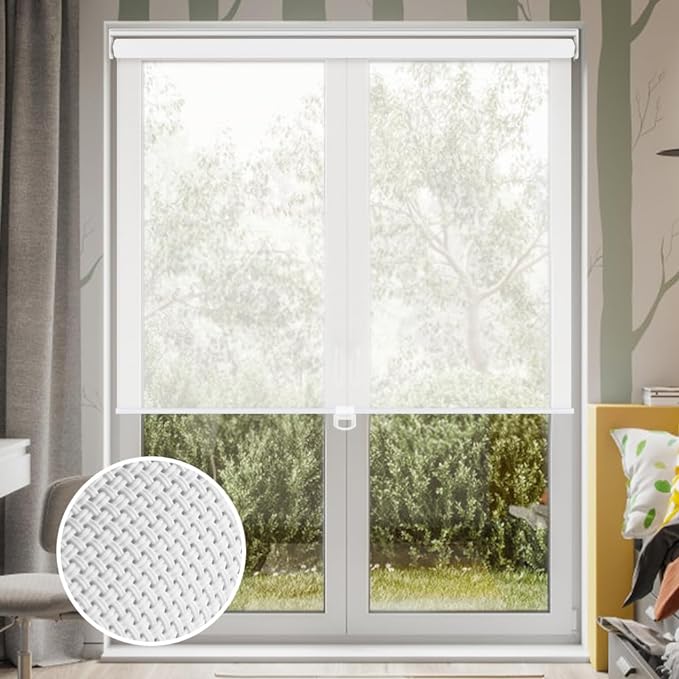 LUCKUP Light Filtering Roller Shades for Windows, Cordless Semi Sheer Solar Blinds with 5% Openness Free-Stop Window Shades for Home & Office, White 30" W x 72" L