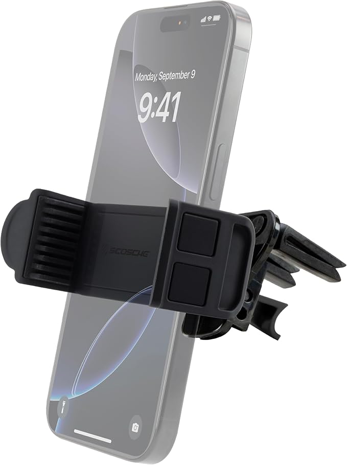 Scosche HVM2-1 Vent Phone Mount for Car, 360° Adjustable Cellphone Stand, Hands-Free Cell Phone Holder for Car Air Vent Compatible with iPhone 16/15/14/13/12 Series & Mobile Phones up to 3.5 inches
