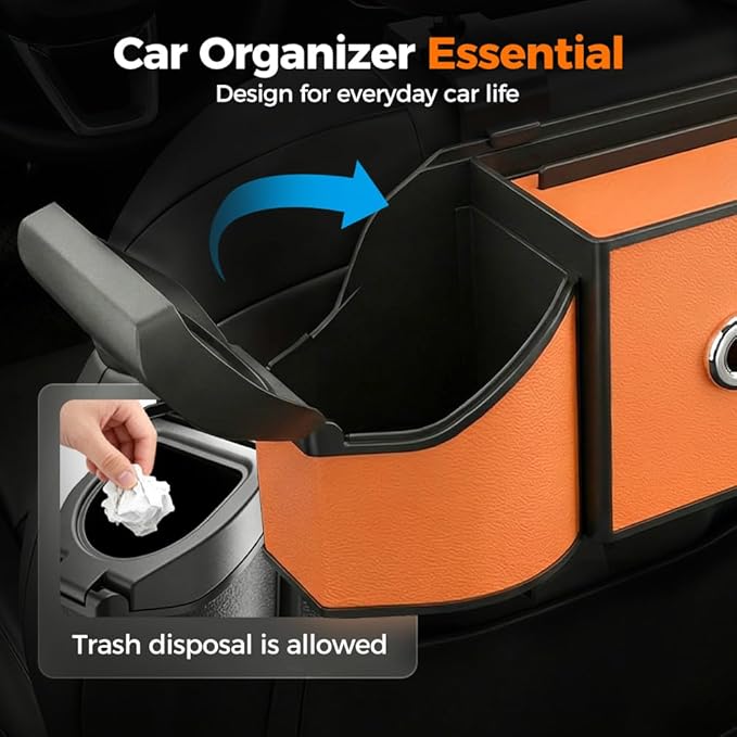 7-in-1 Car Backseat Organizer,Multifunctional Car Organizers and Storage Box with Cup Holder, Tissue Box,Trash Bin,Phone Mount and Hooks,Car Essentials Accessories for Women and Men (Gray)