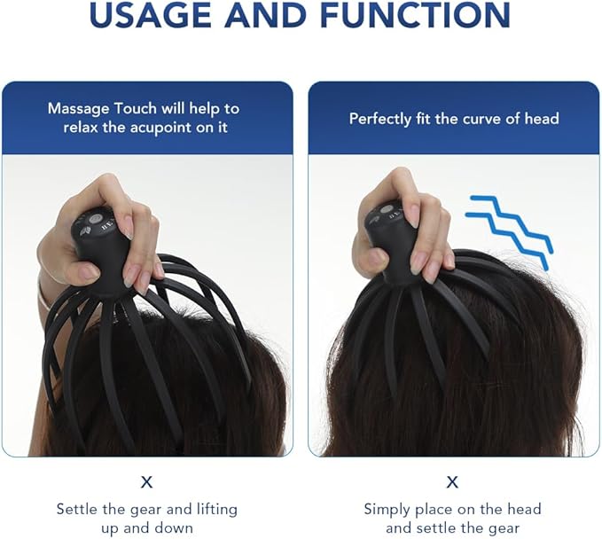 Electric Scalp Massager Head Massager Scalp Massager Tool, Head Scratcher Head Massager Scalp Stress Relax, Electric Octopus Claw 3 Modes 10 Nodes Black