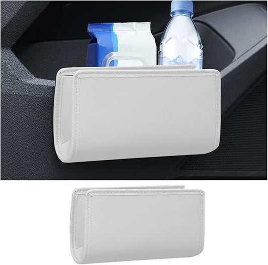Car Seat Side Storage Pocket, Leather Hanging Foldable Multifunctional Vehicle Front Door Back Organizer Box, Waterproof Auto Interior Organizing Container, Universal fit(White)
