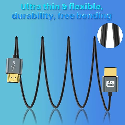 Twozoh Flexible & Slim HDMI Cable 1.6FT 2 Pack, Ultra Thin HDMI Cord Supports