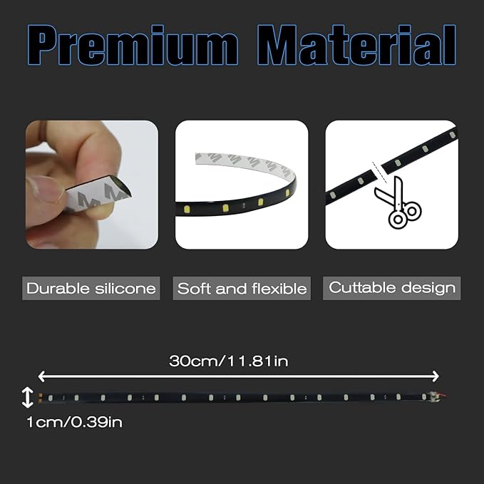 RGB LED Strip Lights for Car BaishenglinMotor 12-Pack DC12V Waterproof 30CM/11.8"/1FT 5050 15-SMD LED Strip Underbody Light for Car Motorcycles Golf Cart Decoration Led Interior Exterior Strip Lights