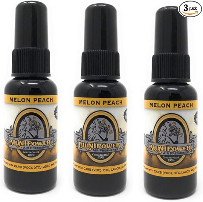 BluntPower (Melon Peach, 3 Pack) Concentrated Air Freshener - Premium Oil Based Air Freshener Spray For Home and Car - Long-Lasting Bathroom Spray, Car Freshener, & Odor Eliminator Spray