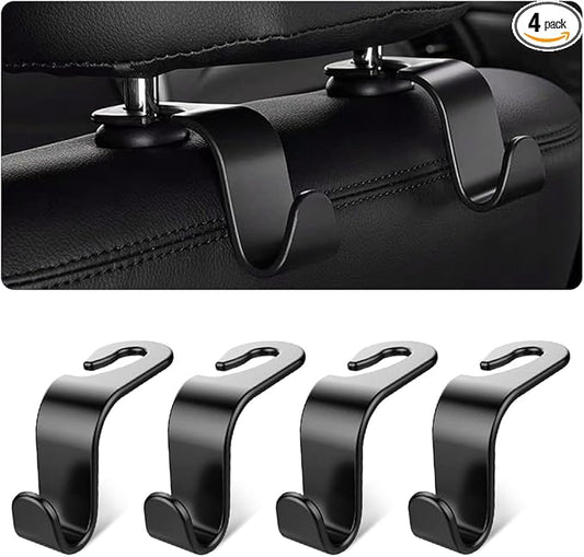 Car Seat Headrest Hook, 4PCS Multifunctional Auto Backseat Hangers, Universal Car Interior Accessories, Vehicle Storage Organizer for Purse, Coat, Umbrella, Grocery, Bag, Handbag (Black)
