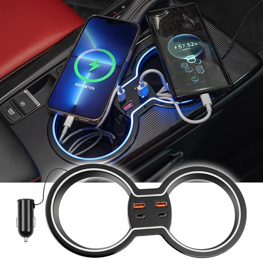 Car Hub Docking Station for Honda Civic 2022 2023 2024 2025 2026 11th gen USB Type-C Fast Charger Hub (4-in-1) Auto Interior Centre Console LED Ambient Light Accessories Decoration Phone Adapter