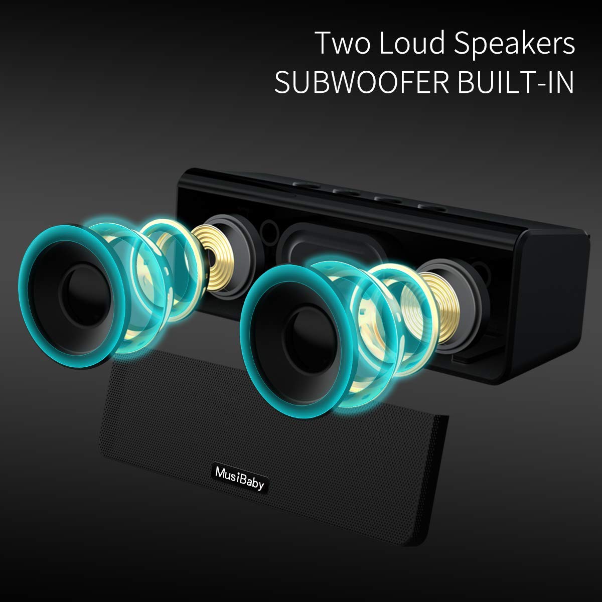 Bluetooth Speaker,MusiBaby Speakers Bluetooth Wireless,Outdoor,Waterproof,PortableSpeaker,Booming Bass,Stereo,Dual Pairing,24H Play,Wireless Speakers for Home,Hiking,Travel-Black