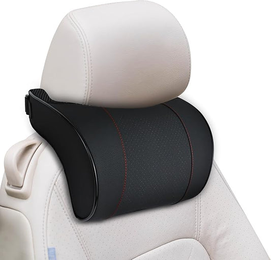 Car Neck Pillow with Memory Foam, Soft Comfortable Headrest Pillow for Driving, Ergonomic Design, Auto Seat Neck Support Pillows Head Rest Cushion with Breathable Leather Cover (Black)