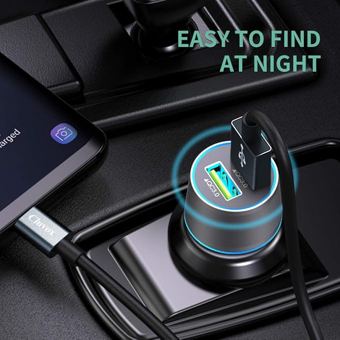 Rapid USB C Car Charger, Compatible for Samsung Galaxy S26/S25 Plus/Ultra/S24/S23/S22/S21/Note 20/10/S20/S10+/S9/A56/A36/A50/A70, Quick Charge 3.0 Dual USB 18W Fast Car Charger+ Type C Cable 6.6ft