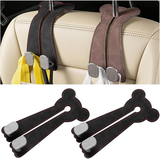 Car Seat Headrest Hook, 2PCS Cute 2 In 1 Vehicle Backseat Hanger Storage Double Hook with Phone Holder, Auto Interior Hanging Organizer Accessories, Universal for SUV Sedan Truck (Black)