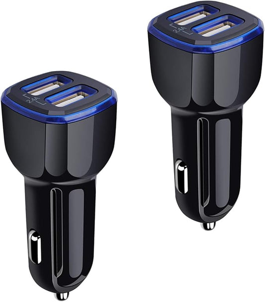 Car Charger, 2.4A 12W AndHot 2 Pack Mini Dual Port USB Car Charger Adapter Plug for iPhone 15 14 13 12 SE 11 Pro Max XR XS X 8 7 6S Plus, iPad, Samsung Galaxy S23 S22 S21 S20 S10 Note 20, LG, Android