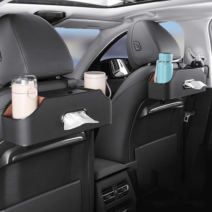 3-in-1 Car Backseat Organizer, 2026 Upgraded Multifunctional Car Seat Back Storage Box, Backseat Car Organizer with 2 Cup Holders, Tissue Box & Hooks, Universal Car Essentials (2Pack D)