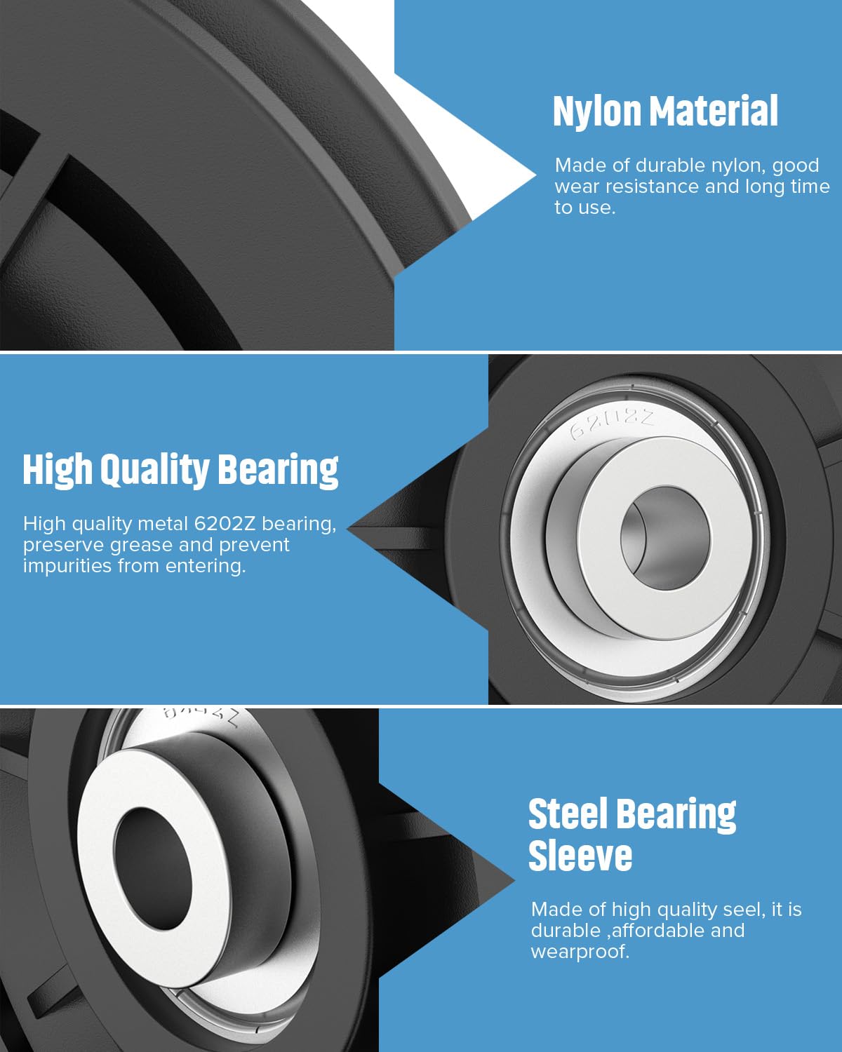 Mixizigoz 90mm/3.5" Universal Nylon Bearing Pulley-Wheel Replace for Home Gym Equipment Part Cable Machine, Wearproof Abration Bearing Wheel, Gym Equipment and Garage Door Pulley System