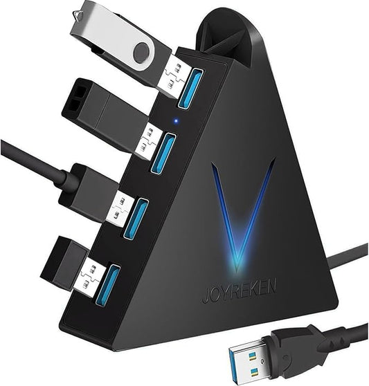 4-Port USB 3.0 Hub, FlyingVHUB USB Hub Tower with 2 ft Extended Cable,USB Splitter for Laptop,PC,PS4,PS5,Xbox,Mouse,Keyboard, Flash Drive, U-Disk (Black)