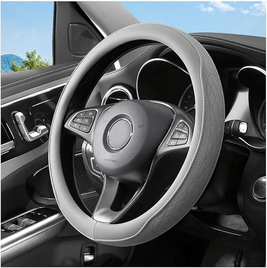Car Steering Wheel Cover, 14.5-15" Breathable Soft Leather Vehicle Steering Wheel Protector with Anti-Slip Lining, Comfortable Auto Interior Decoration Accessories, Universal Fit (Grey)