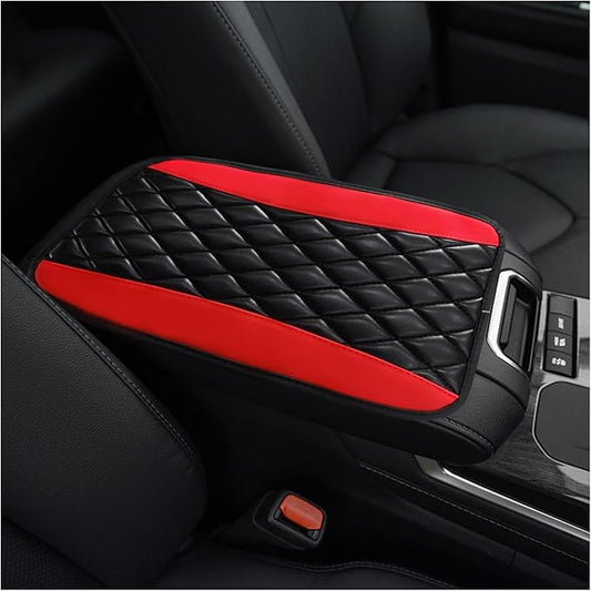 Car Center Console Cushion Pad, PU Leather Waterproof Auto Armrest Box Cover Protector, Comfortable Armrest Seat Box Cover Mat, Universal Car Accessories for SUV Truck (Red)