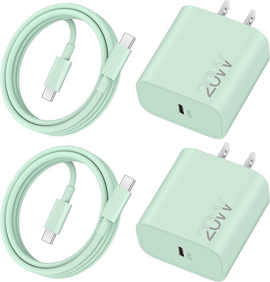 20W Fast Charger for iPhone 17/17 Pro Max/Air/17e/16/16 Pro Max/Plus, iPad Pro 13/12.9/11 inch, iPad 10th/Mini 6, AirPods, 2Pack USB C Wall Charger Type C Fast Charging Block with 3FT USB C to C Cable