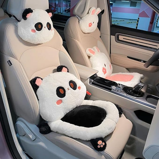 3Pcs Cartoon Car Seat Cushion Lumbar Support Pillow and Neck Pillow, Cute Car Seat Pillow Headrest Pillow Back Support for Driving Fatigue Relief,for Office Chair Truck SUV (Panda Sets)