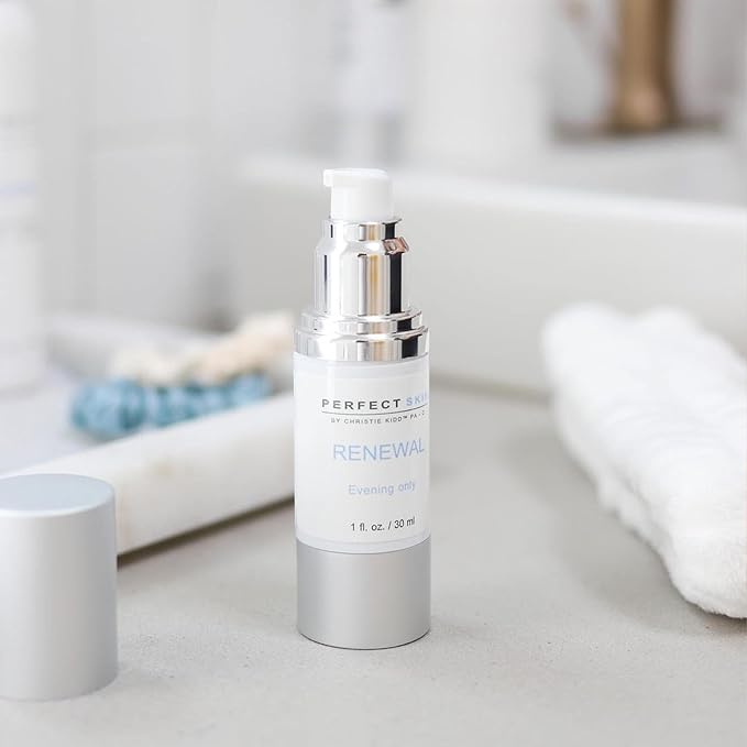 PERFECT SKIN BY CHRISTIE KIDD, PA-C Renewal Serum –Evening Only Exfoliating Serum w/Glycolic, Lactic Acid, Retinoid & Niacinamide – Brightens, Smooths, Reduces Fine Lines–Anti-Aging Skincare 1oz/30ml