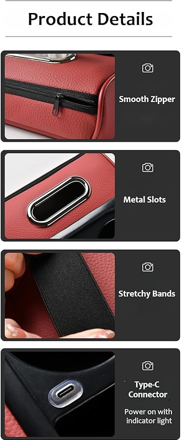 Armrest Box Pad for Car w/Type-C Charging Interface, Car Center Console Cover w/Cup Holder, Interior Car Accessories (Black-Red)