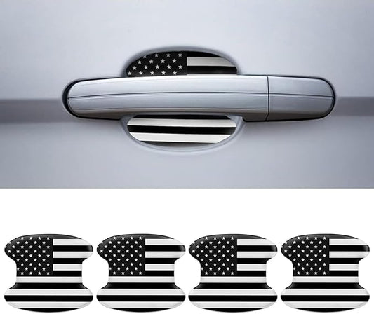 4 PCS Car Door Handle Protector, 3.7" x 3.3" American Flag Car Door Handle Anti-Scratch Sticker, Door Side Paint Protection Waterproof Anti-Shedding Decals, Universal for Automotive (Black)