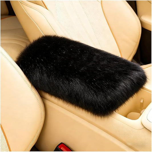 Car Center Console Cover, Fluffy Soft Vehicle Middle Console Arm Rest Cushion Pad, Furry Automotive Interior Armrest Seat Box Protector Decoration Accessories, Universal Fit (Black)
